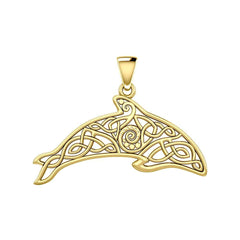 Celtic Filigree Dolphin Solid Yellow Gold Pendant GPD5699 - DiveSilver Jewelry