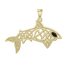 Celtic Knotwork Shark Solid Gold Pendant with Gemstone GPD5706 - DiveSilver Jewelry
