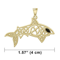 Celtic Knotwork Shark Solid Gold Pendant with Gemstone GPD5706 - DiveSilver Jewelry