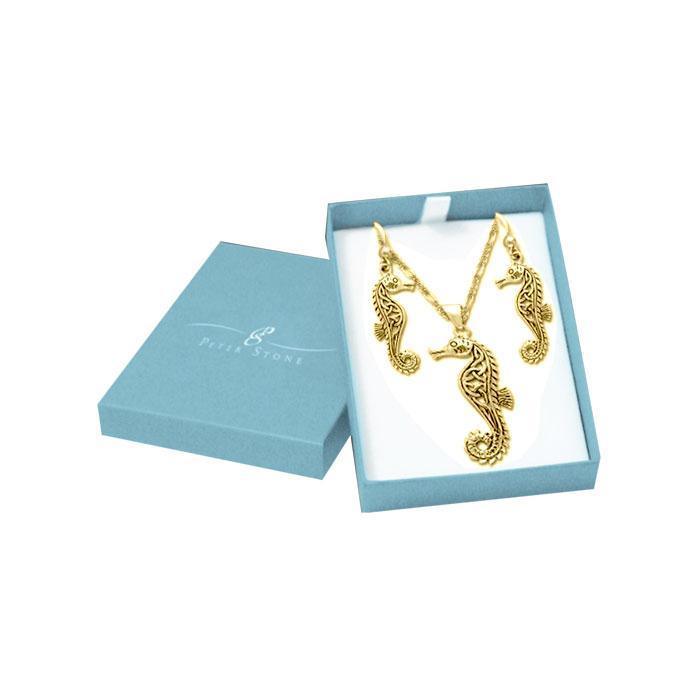 Beautiful as a Seahorse Solid Gold Pendant Chain and Earrings Box Set GSET006 - DiveSilver Jewelry