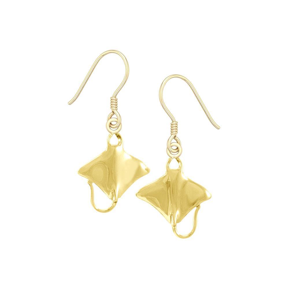 Manta Ray Sterling Solid Gold Hook Earring GTE963 - DiveSilver Jewelry