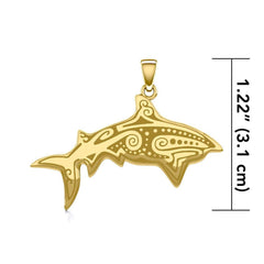 Dive into Ancient Wisdom: Aboriginal Shark Solid Gold Pendant - GTP2329 | Embrace the Strength and Spirit of the Shark - DiveSilver Jewelry