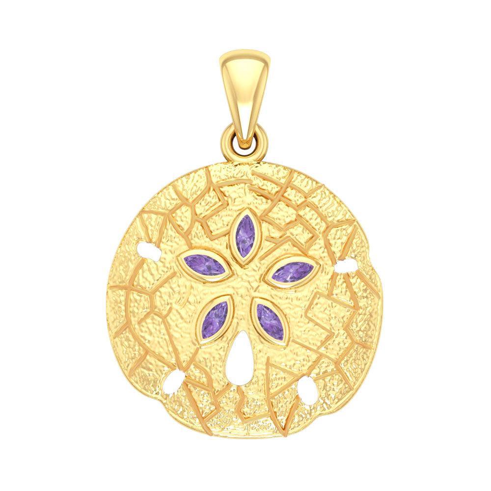 Sand Dollar 14K Solid Gold Pendant with Gemstone - DiveSilver Jewelry