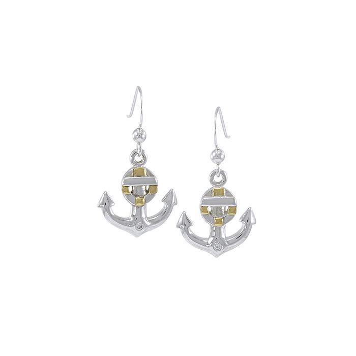 Anchor and Lifebuoy Sterling Silver with Gold Accents Hook Earrings MER1501 - Earrings