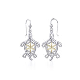 Turtle with Flower of Life Shell Silver and Gold Earrings MER1784 - Earrings
