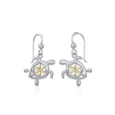 Swimming Turtle with Flower of Life Shell Silver and Gold Earrings MER1786 - Earrings
