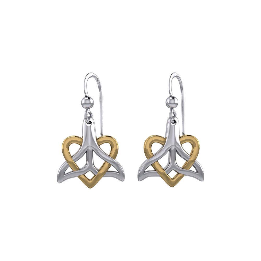 Whale Tail And Heart Silver With 14K Gold Accent Earrings MER2164 - DiveSilver Jewelry