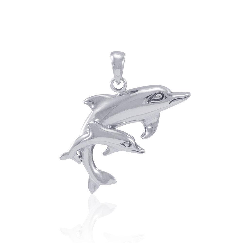 Mother and Child Dolphins Sterling Silver Pendant MG383 - Pendants