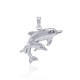 Mother and Child Dolphins Sterling Silver Pendant MG383 - Pendants
