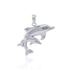 Mother and Child Dolphins Sterling Silver Pendant MG383 - Pendants
