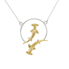 Quadruple Hammerhead Shark Sterling Silver and Gold Necklace MNC434P - Necklaces