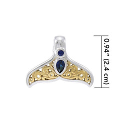 Filigree Whale Tail With Gemstone Gold Accent Sterling Silver Pendant MPD3798 - Pendants