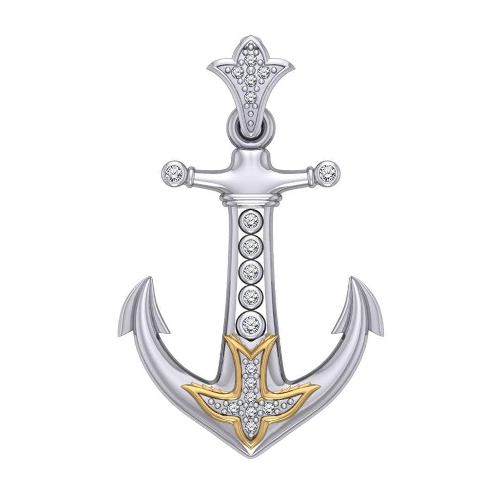 Anchor Gemstone Silver and Gold Accents Pendant - DiveSilver Jewelry