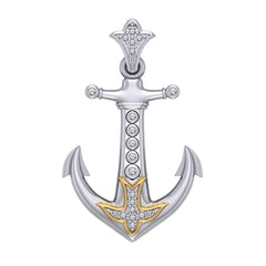 Anchor Gemstone Silver and Gold Accents Pendant - DiveSilver Jewelry