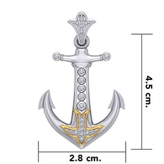Anchor Gemstone Silver and Gold Accents Pendant - DiveSilver Jewelry