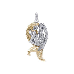 Celtic Mermaid Goddess Sterling Silver ad Gold Pendant MPD5256 - Pendant
