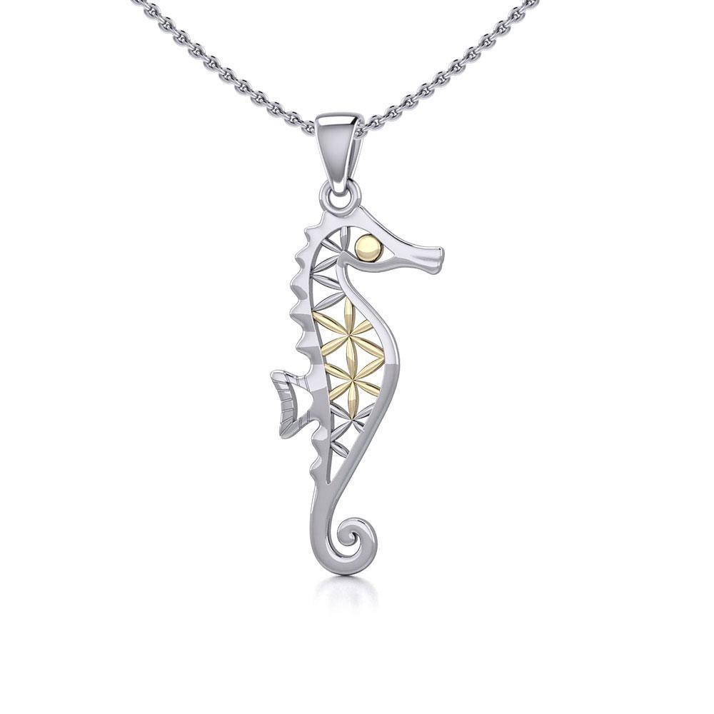 Silver and Gold Flower of Life Seahorse Pendant MPD5299 - Pendant