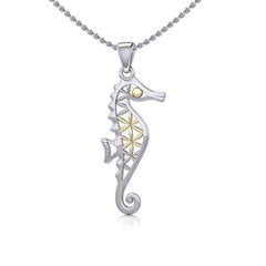 Silver and Gold Flower of Life Seahorse Pendant MPD5299 - Pendant