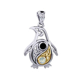 Celtic Yin Yang Spirit of The Antarctic Penguin Silver and Gold Accent Pendant with Gem MPD6014 - DiveSilver Jewelry