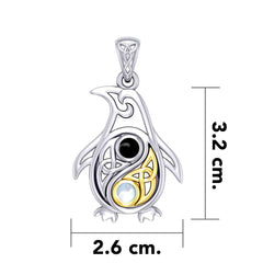 Celtic Yin Yang Spirit of The Antarctic Penguin Silver and Gold Accent Pendant with Gem MPD6014 - DiveSilver Jewelry