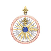 Compass Rose Silver with 14K Yellow Gold and Pink Gold Accent Pendant With Gemstone OTP3152 - DiveSilver Jewelry
