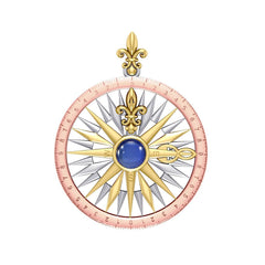 Compass Rose Silver with 14K Yellow Gold and Pink Gold Accent Pendant With Gemstone OTP3152 - DiveSilver Jewelry