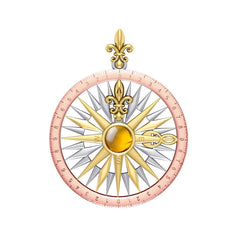 Compass Rose Silver with 14K Yellow Gold and Pink Gold Accent Pendant With Gemstone OTP3152 - DiveSilver Jewelry
