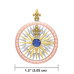 Compass Rose Silver with 14K Yellow Gold and Pink Gold Accent Pendant With Gemstone OTP3152 - DiveSilver Jewelry