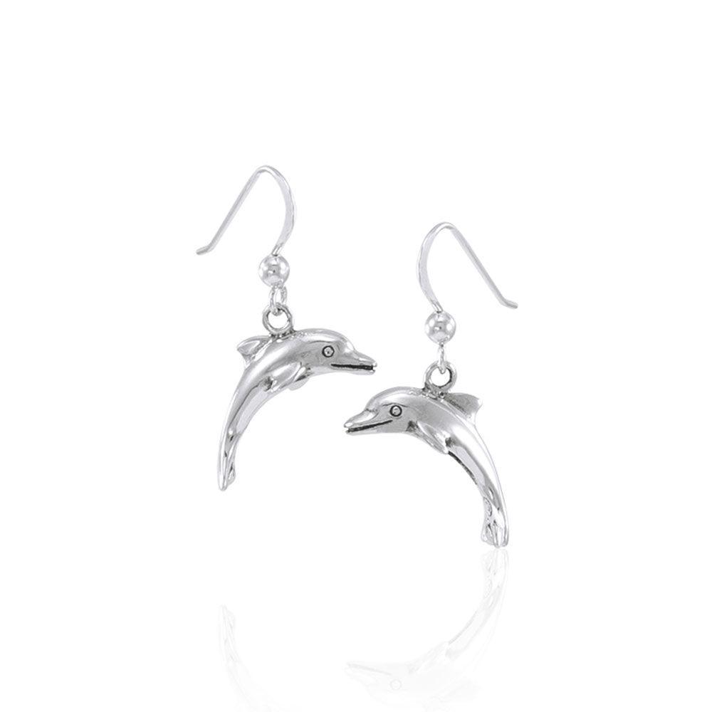 Jumping Dolphins Sterling Silver Hook Earring SE039 - Earrings