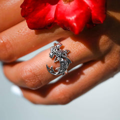 Swim through the endless journey Silver Hammerhead Shark Filigree Ring TRI1796 - ring