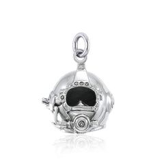 3 Dimensional Diving Helmet Sterling Silver Charm - DiveSilver Jewelry