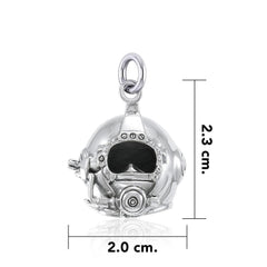 3 Dimensional Diving Helmet Sterling Silver Charm - DiveSilver Jewelry