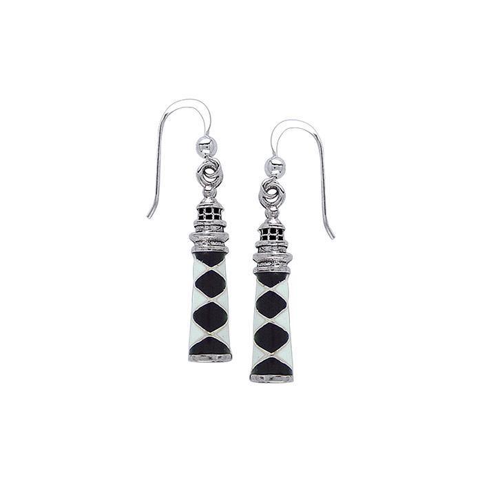 Cape Lookout Lighthouse Ear T Sterling Silver Hook Earring TE2832 - Earrings