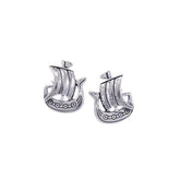 Nordic Ship Sterling Silver Post Earrings TE842 - DiveSilver Jewelry