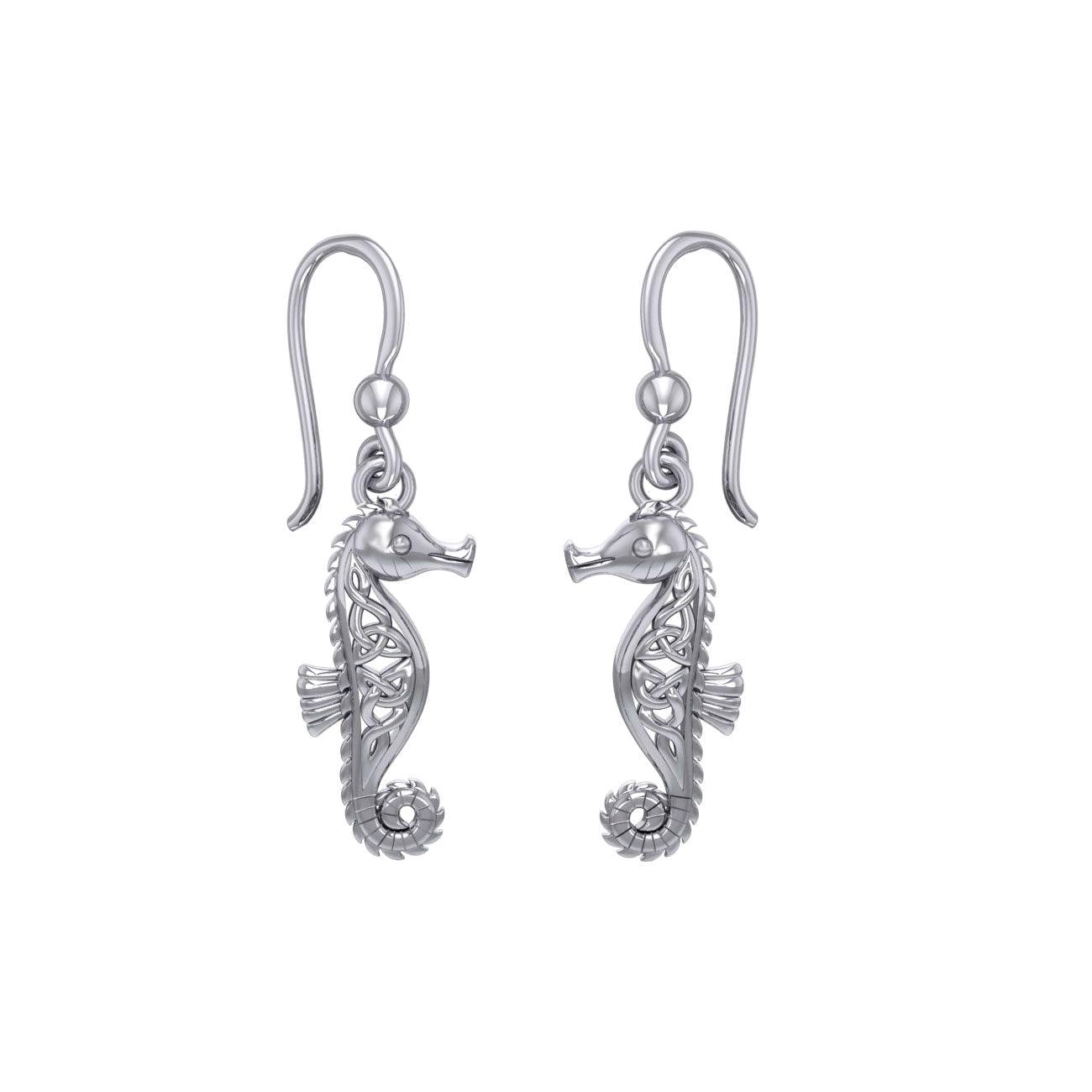 Celtic Seahorse Sterling Silver Hook Earring TER033 - DiveSilver Jewelry