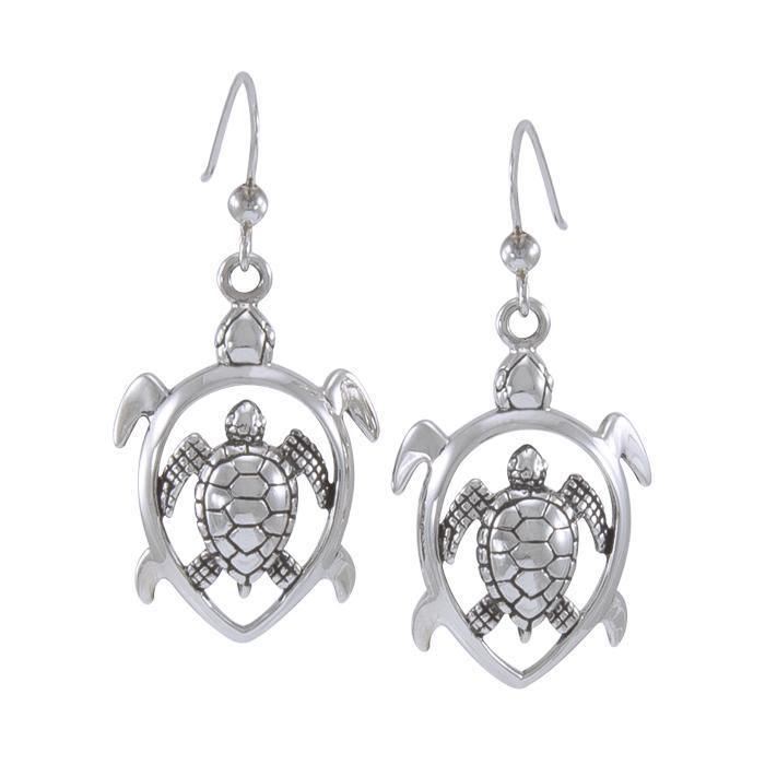 Loffwehead Sea Turtle Sterling Silver Hook Earring TER1118 - Earrings
