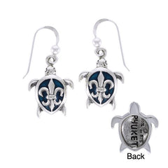 Fleur De lis on Sea Turtle's Carapace Sterling Silver Hook Earring TER1327 - Earrings