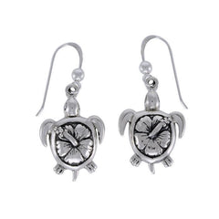 Hibiscus on Sea Turtle's Carapace Sterling Silver Hook Earring TER1333 - Earrings
