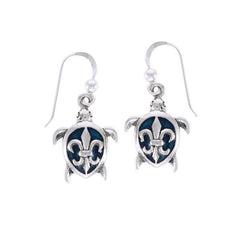 Fleur De lis on Sea Turtle's Carapace Sterling Silver Hook Earring TER1335 - Earrings