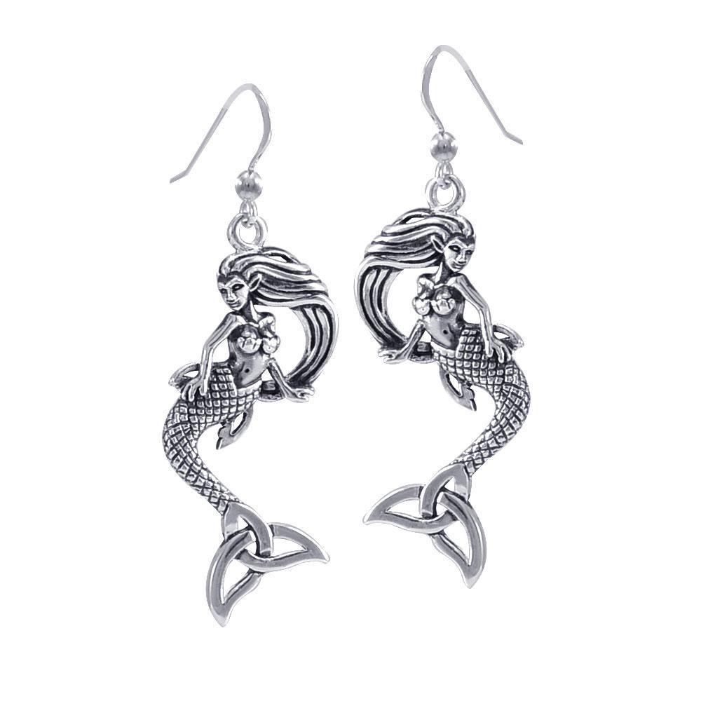 Mermaid Goddess with Trinity Knot Sterling Silver Earrings TER1662 - Earrings