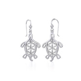 Turtle with Flower of Life Shell Silver Earrings TER1784 - Earrings