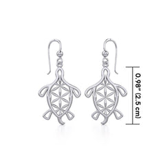 Turtle with Flower of Life Shell Silver Earrings TER1784 - Earrings