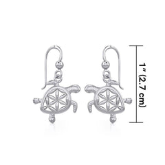 Swimming Turtle with Flower of Life Shell Silver and Gold Earrings TER1786 - Earrings
