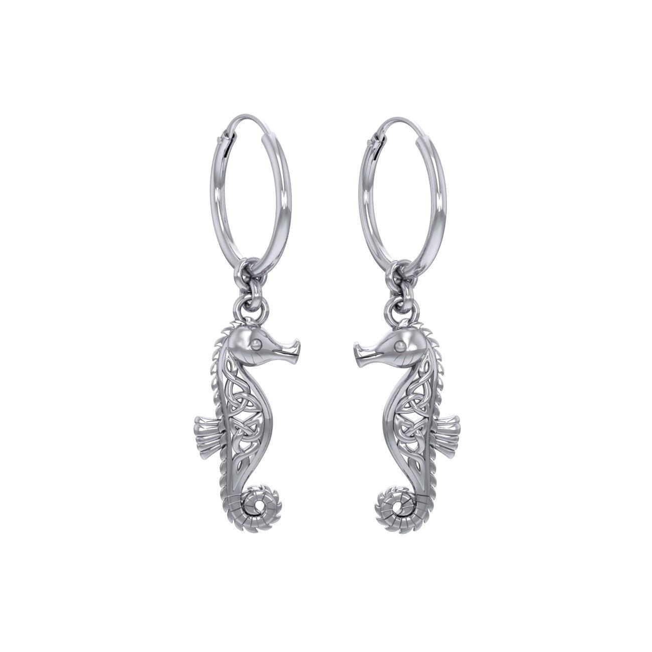 Celtic Knots Seahorse Silver Hoop Earrings TER2083 - DiveSilver Jewelry