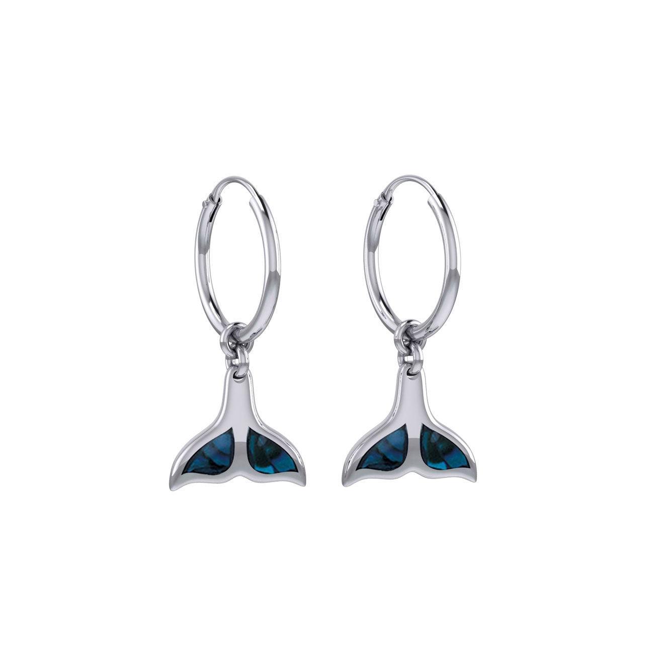 Inlaid Whale Tail Silver Hoop Earrings TER2085 - DiveSilver Jewelry