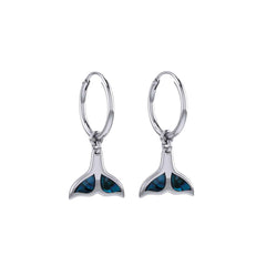 Inlaid Whale Tail Silver Hoop Earrings TER2085 - DiveSilver Jewelry