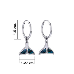 Inlaid Whale Tail Silver Hoop Earrings TER2085 - DiveSilver Jewelry