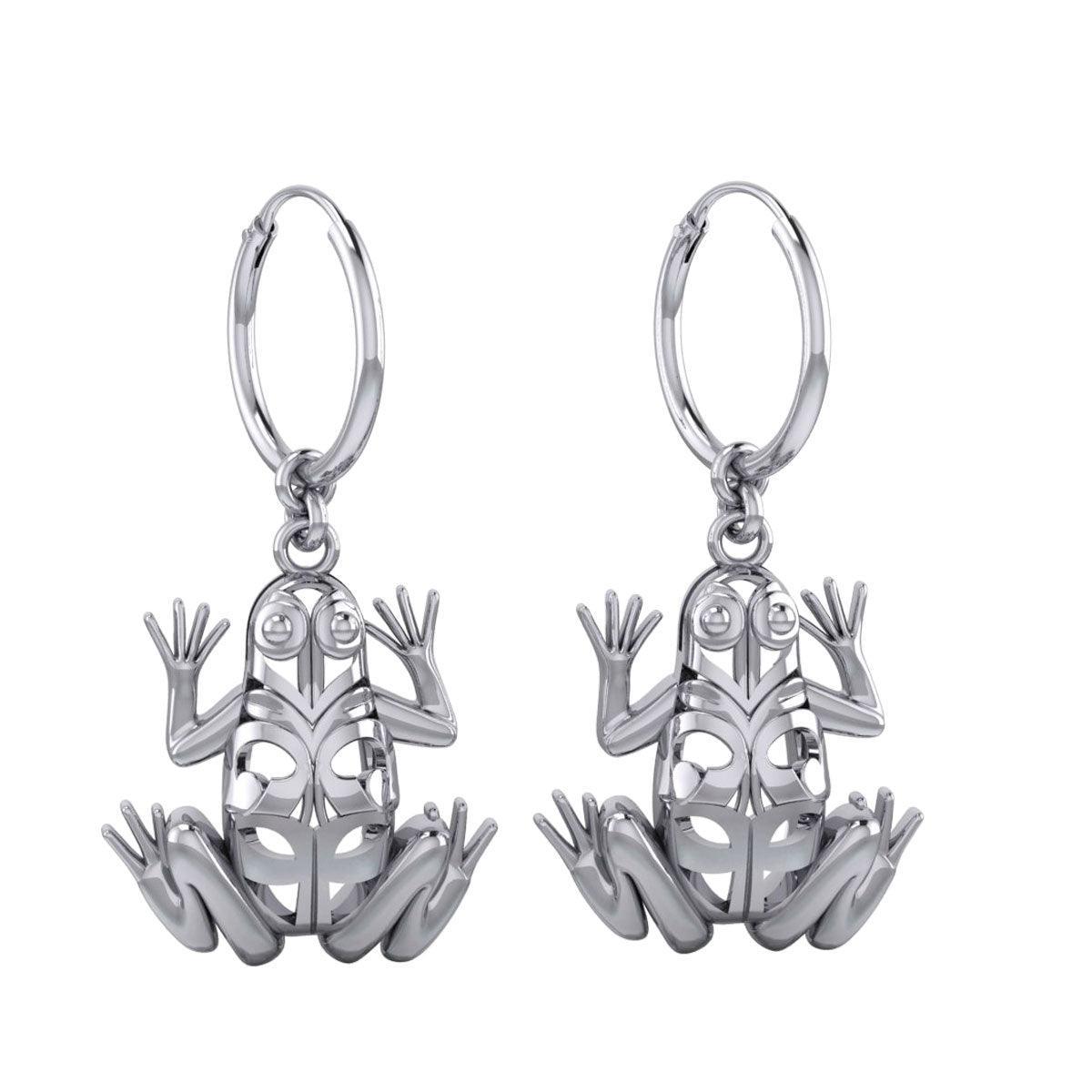 Knotwork Frog Silver Hoop Earrings TER2096 - DiveSilver Jewelry