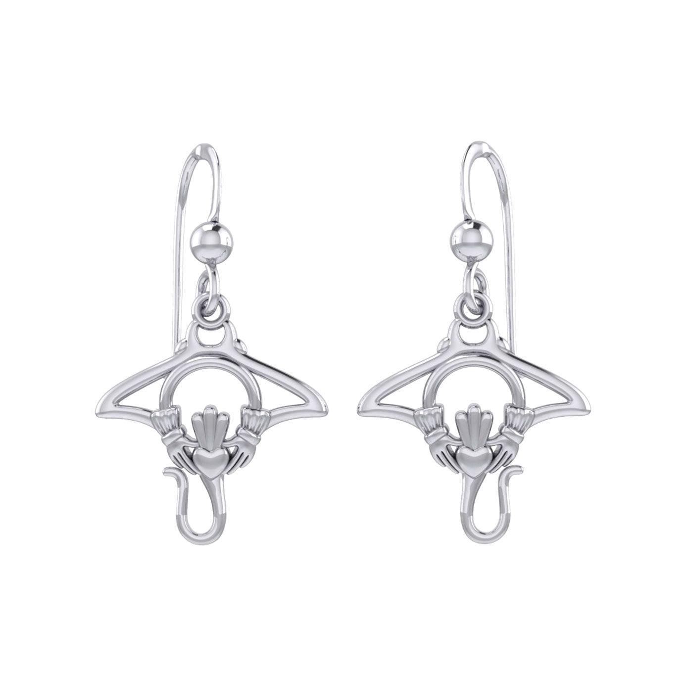 The Manta Ray Silver Earrings with Claddagh Symbol TER2167 - DiveSilver Jewelry