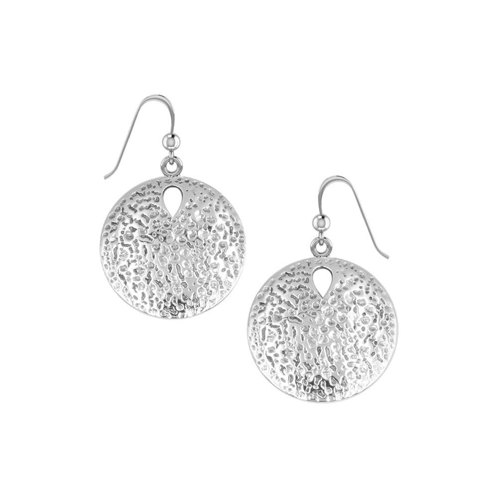 Coastal Charm Sterling Silver Hammer Textured Sand Dollar Earrings by Peter Stone TER2178 - DiveSilver Jewelry